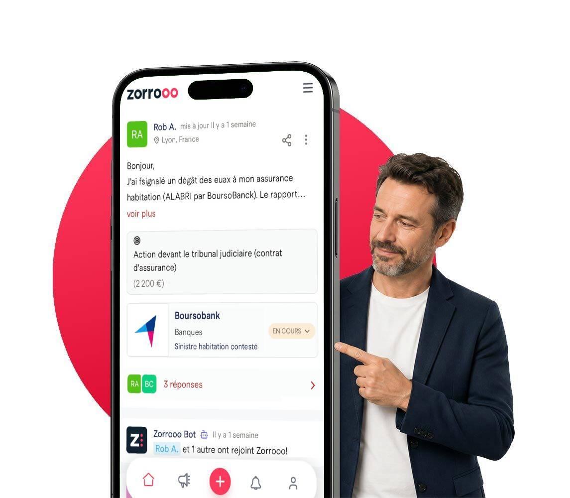 Professionnel présentant l'application Zorrooo sur iPhone